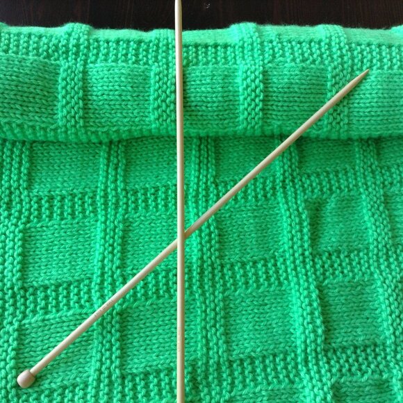 Hand Knit Baby Blanket in Bright Green - Picture 1 of 5